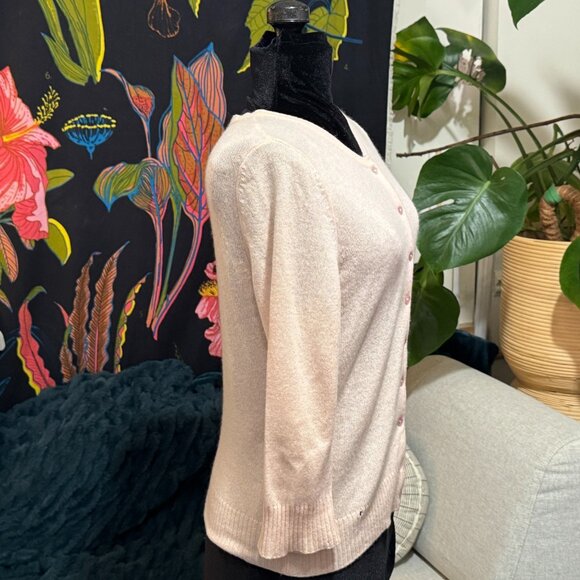 100% Cashmere Button-Down Cardigan Sweater, Blush Pink, Juniors L, Circa 1990s - Picture 7 of 16